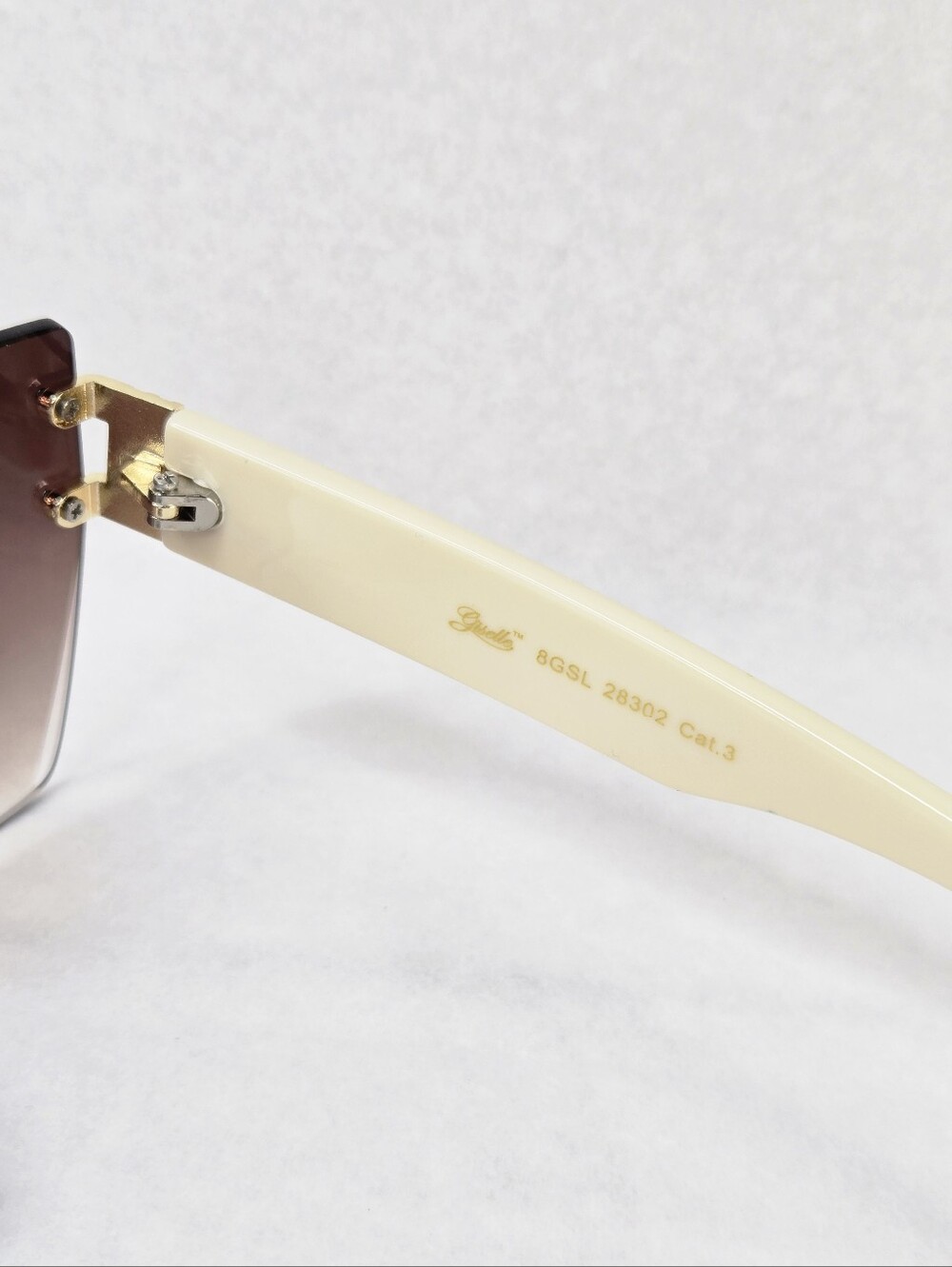 Giselle Rimless Butterfly Sunglasses NWT Gradient Smokey Brown Lens Cream Gold - Picture 9 of 11